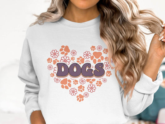 Retro Dogs Heart with Paw Prints and Flowers Design Sweater - Design & Vybe