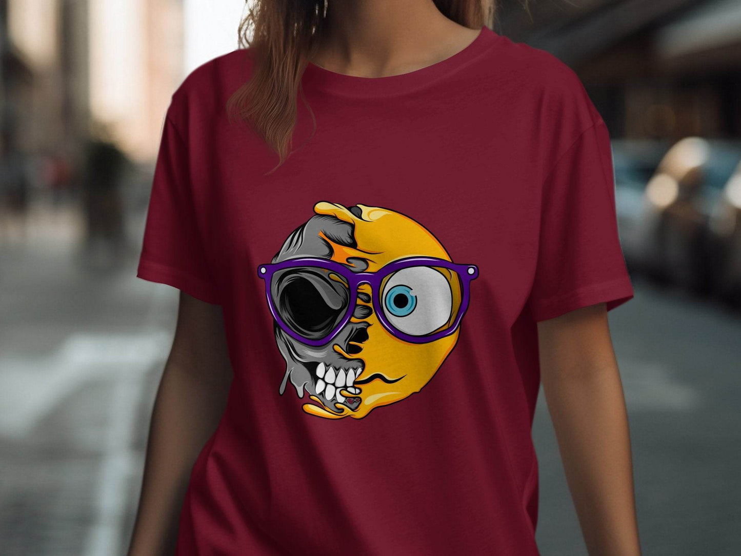 Artistic Skull and Sun Design With Glasses Smiley T-Shirt - Design & Vybe