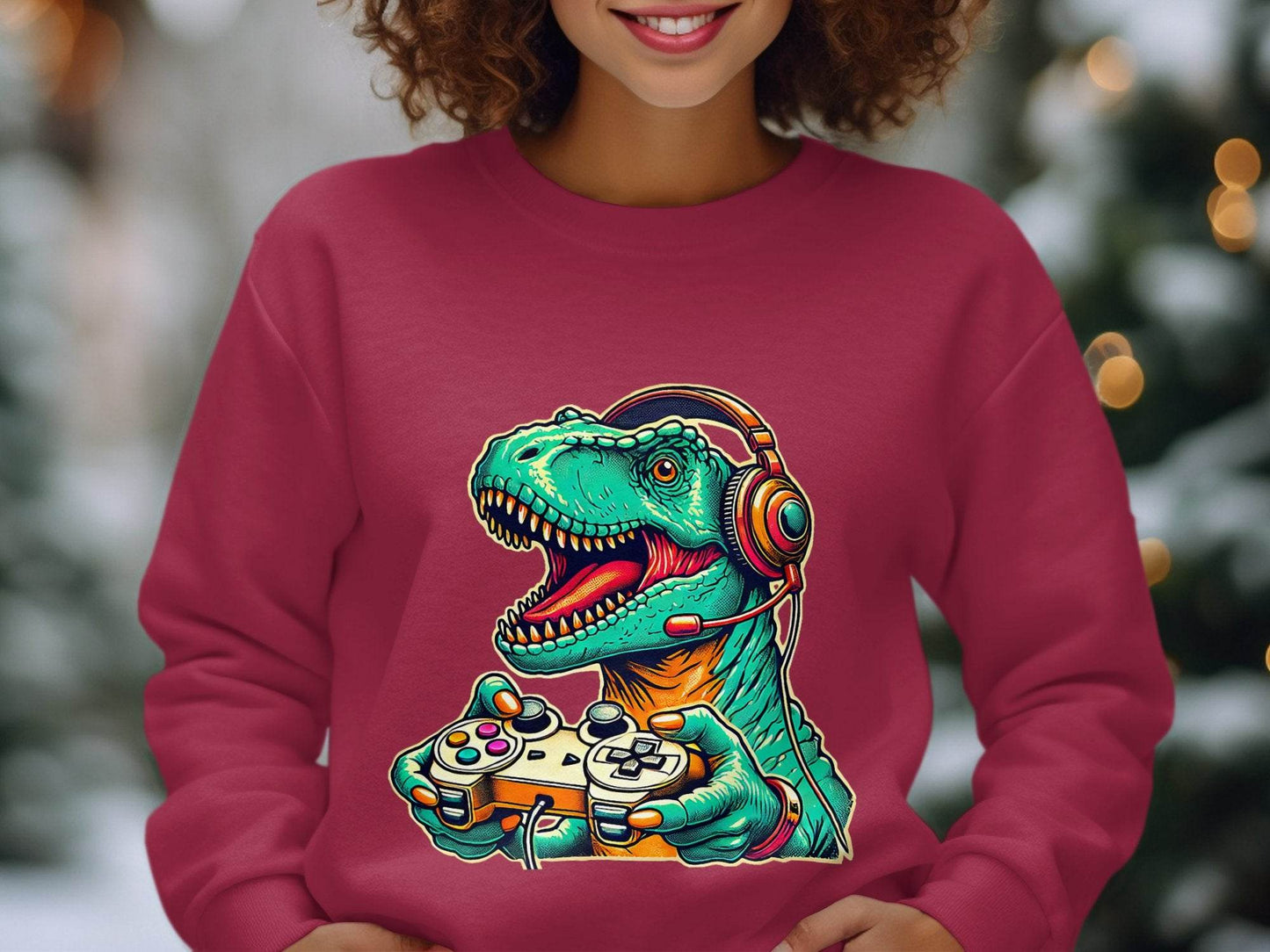 Gaming Dinosaur Retro Controller Funny Gamer Design Sweater - Design & Vybe
