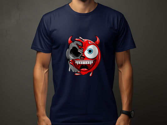 Half Skull Half Devil Smiling Face Design Art T-Shirt - Design & Vybe