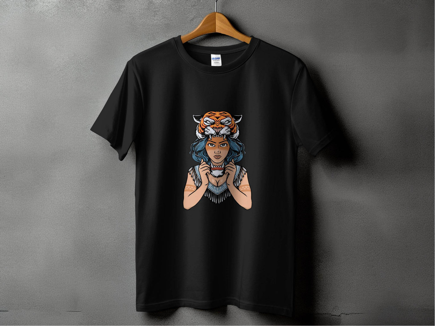 Fierce Tiger Spirit Headdress Young Woman Design T-Shirt - Design & Vybe