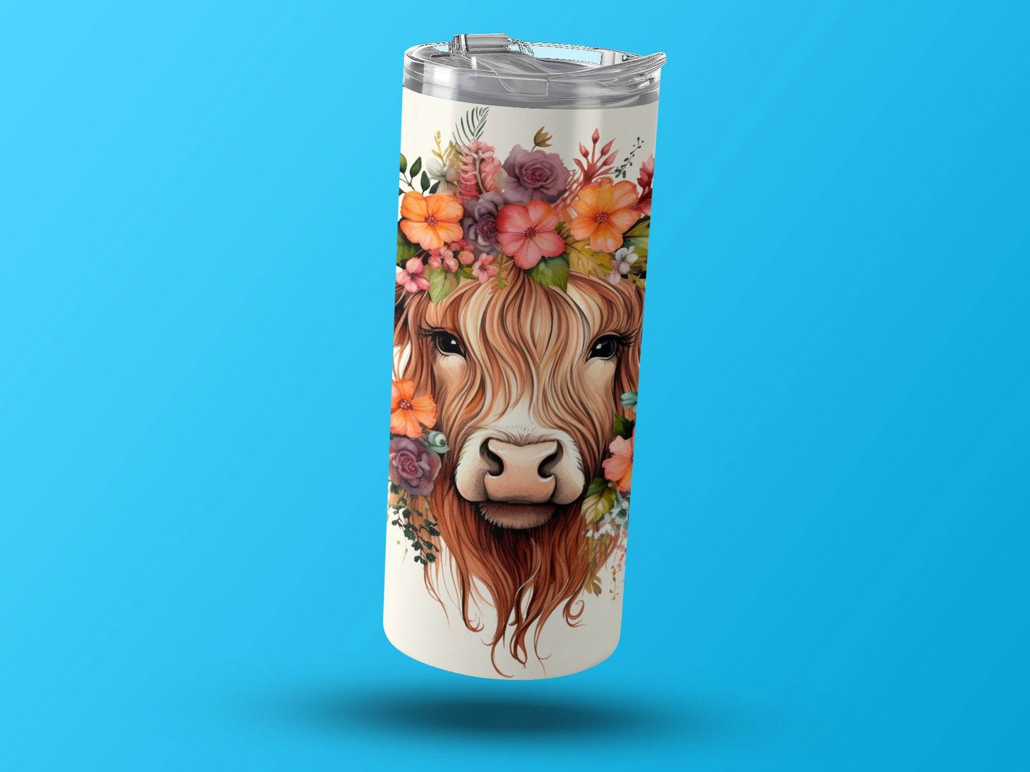 Floral Crown Highland Cow Watercolor Art Design Tumbler - Design & Vybe