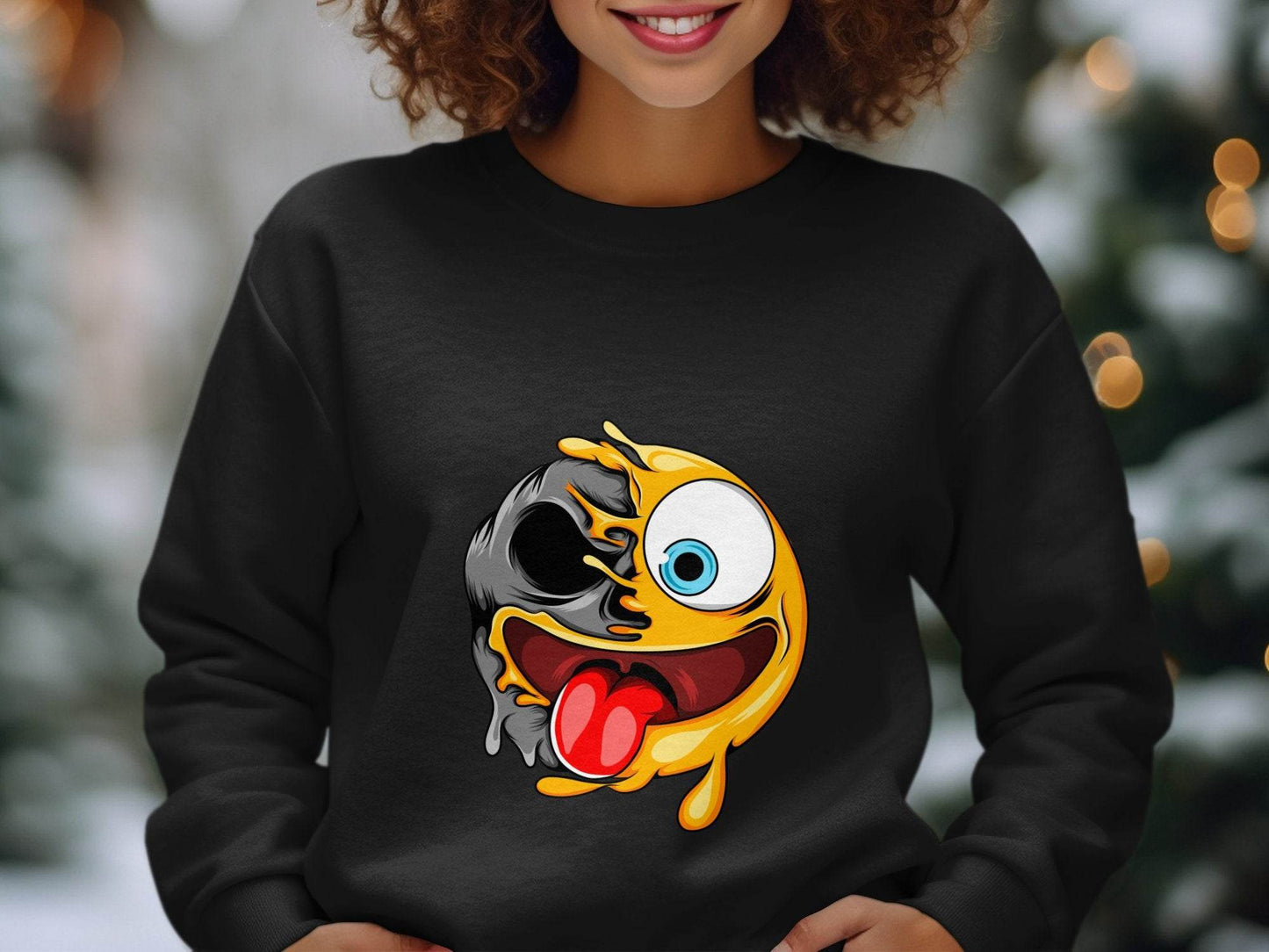 Skull And Emoji Face Combination Funky Design Sweater - Design & Vybe