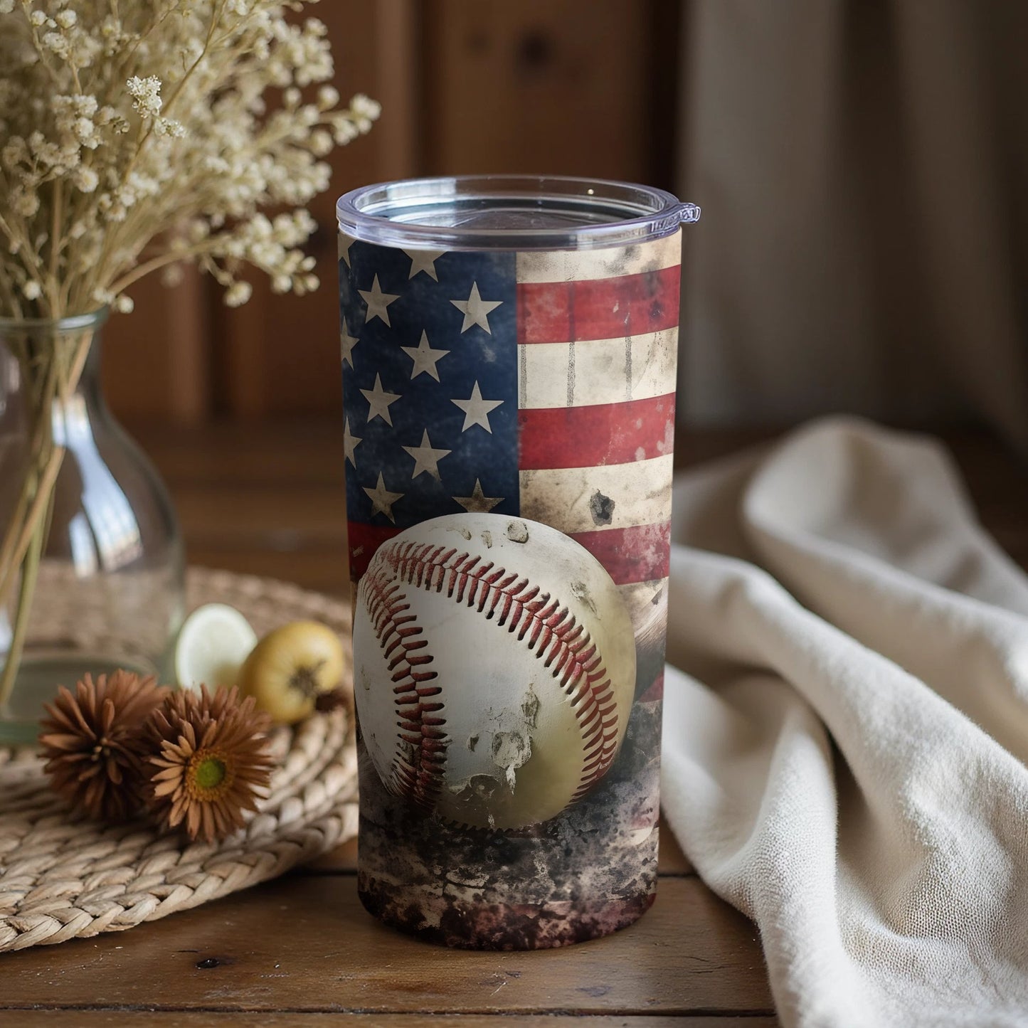 Vintage American Flag with Baseball Tumbler product type
