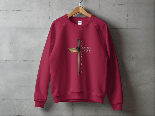 God so Loved the World Christian Wooden Cross Bible Sweater - Design & Vybe
