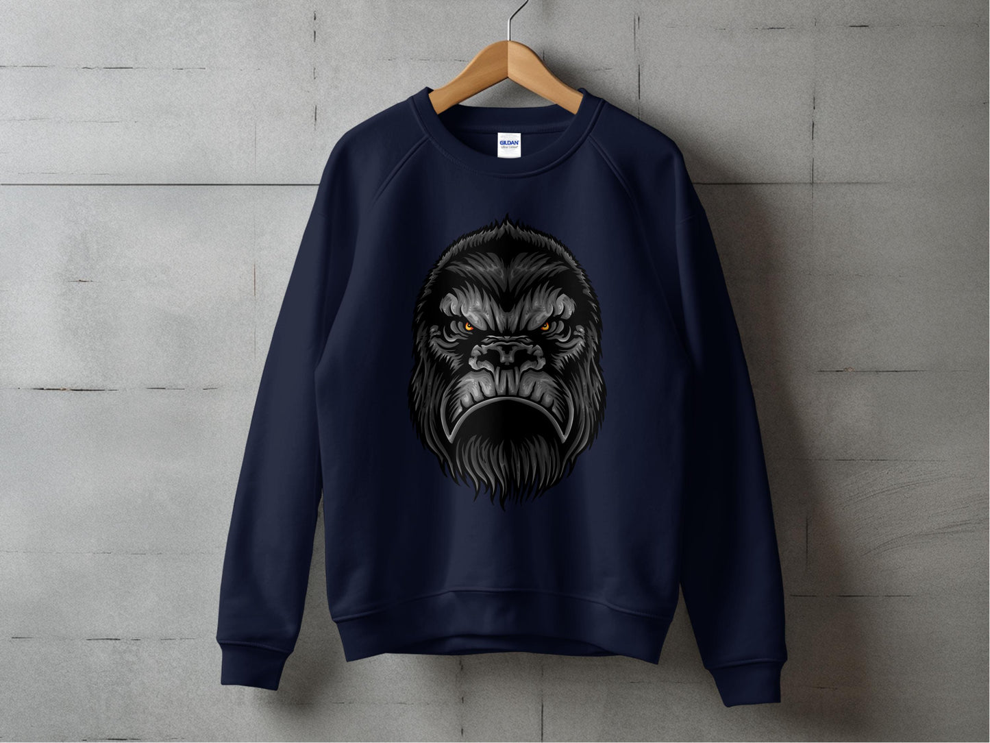 Fierce Gorilla Face Print on Dark Blue Sweatshirt product type