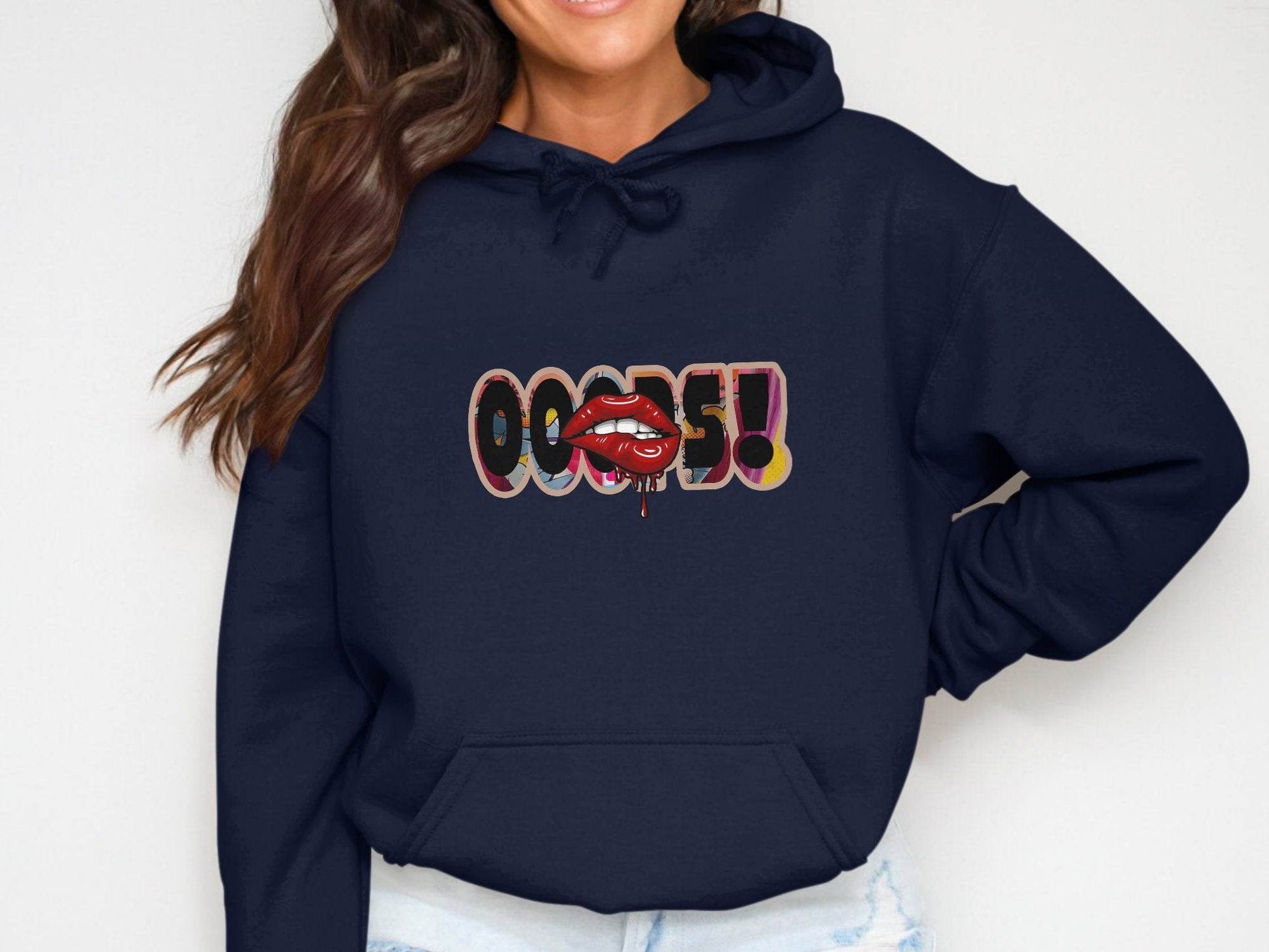OOOPS With Red Lips Fashion Statement Hoodie - Design & Vybe