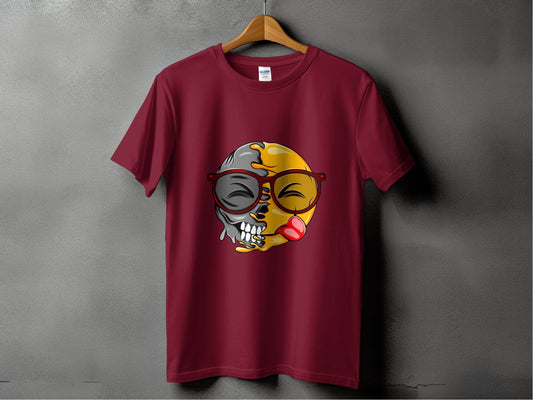 Creative Split Face Design with Bold Red Sunglasses Smiley T-Shirt - Design & Vybe