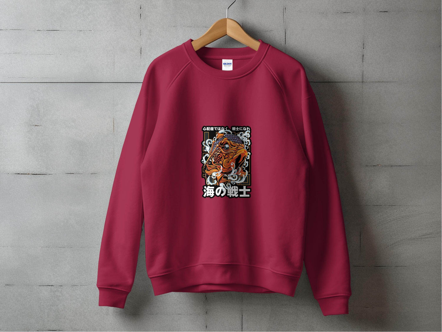 Fish Warrior With Japanese Text Graphic Sweater - Design & Vybe