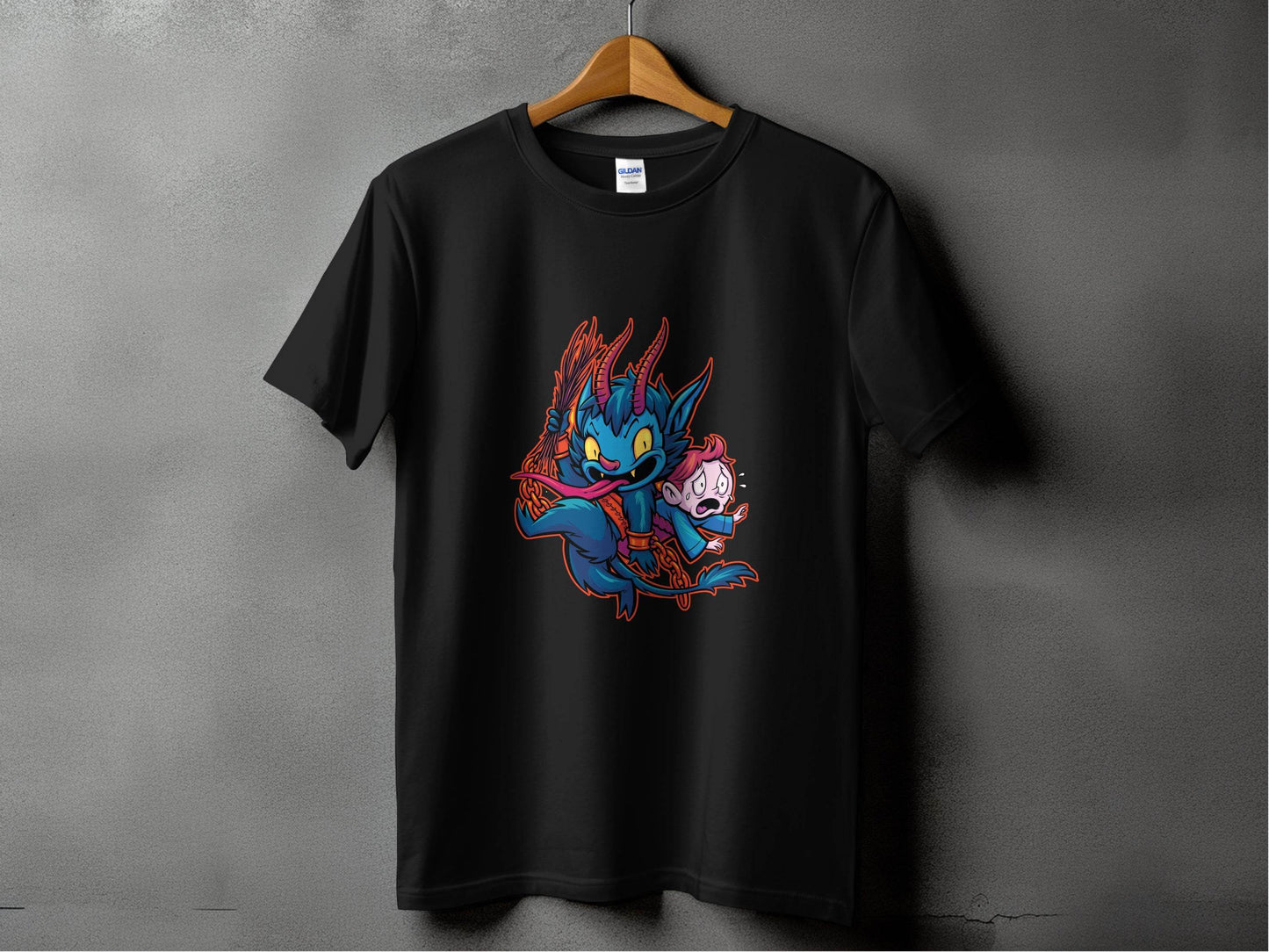 Krampus With Child Caught Illustration Cartoon T-Shirt - Design & Vybe