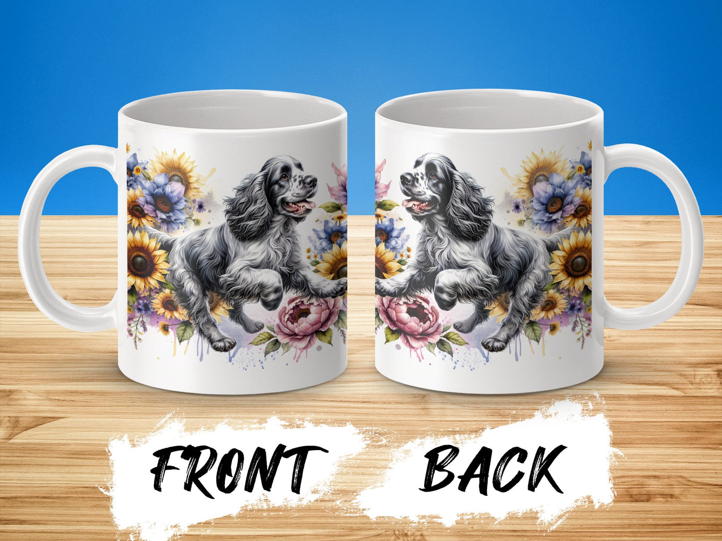 Playful Dog with Colorful Flowers Design Mug product