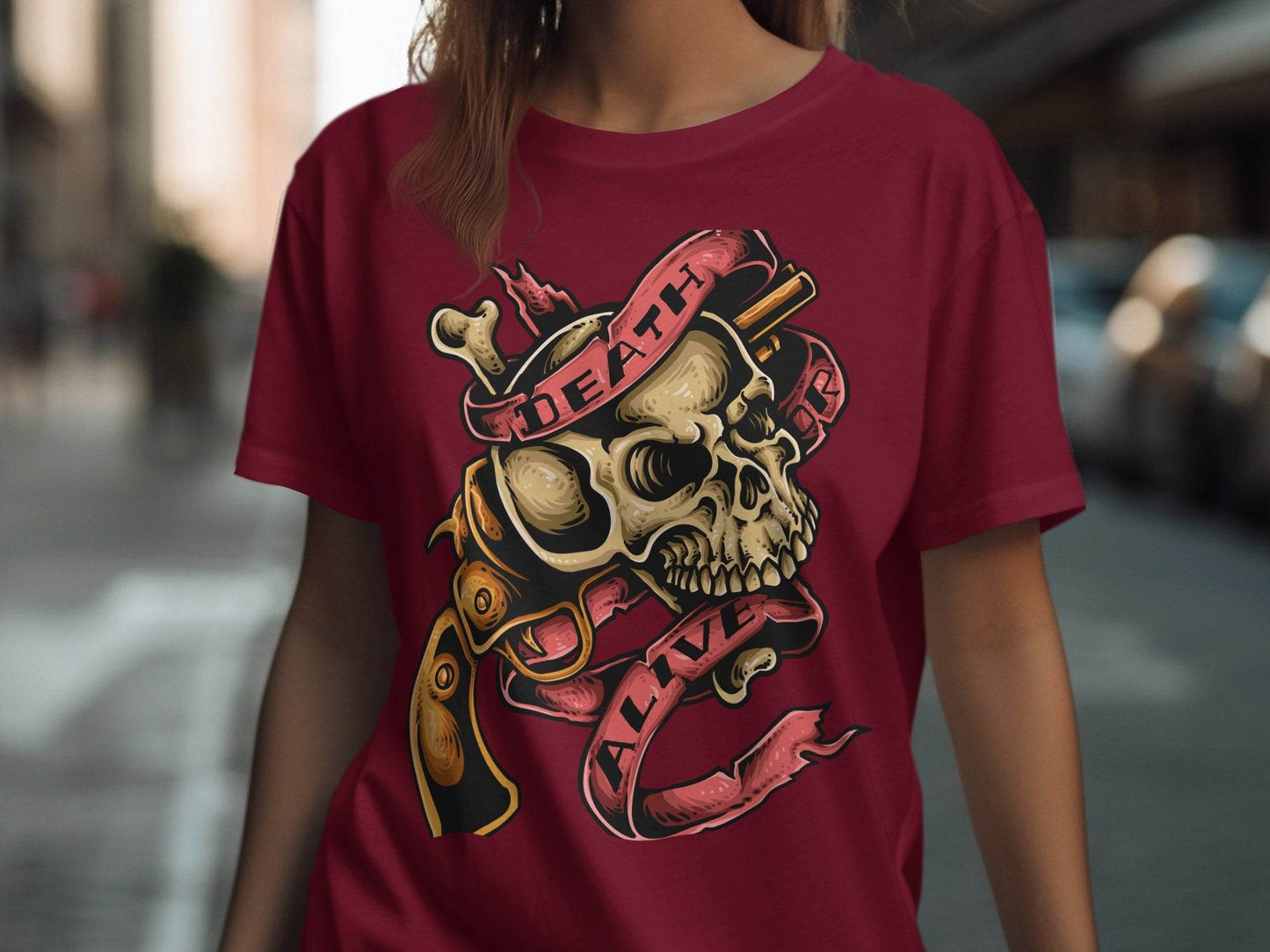 Vintage Death or Alive Skull and Gun Graphic T-Shirt - Design & Vybe