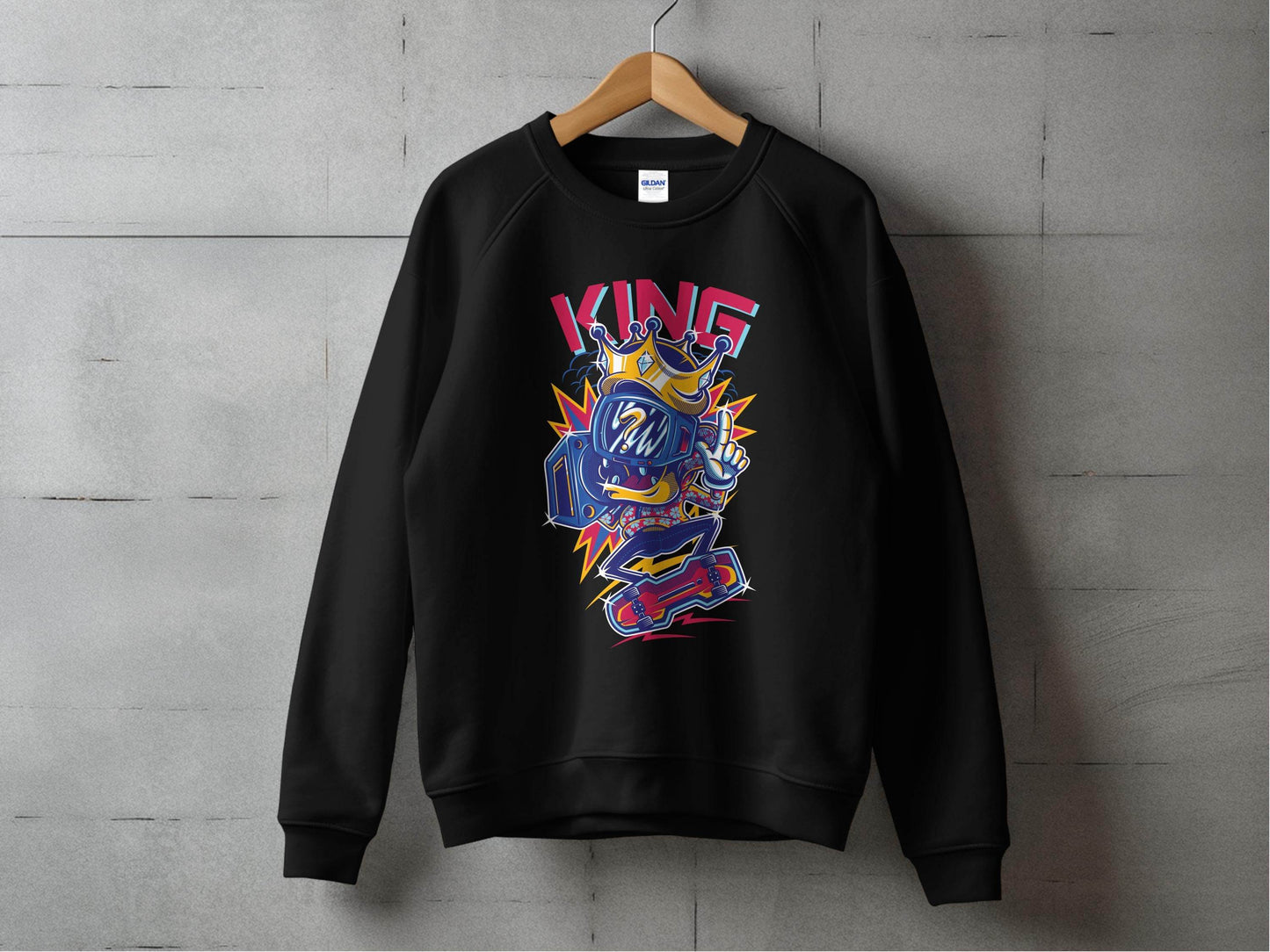 King Skater With Question Mark Head Retro Design Sweater - Design & Vybe