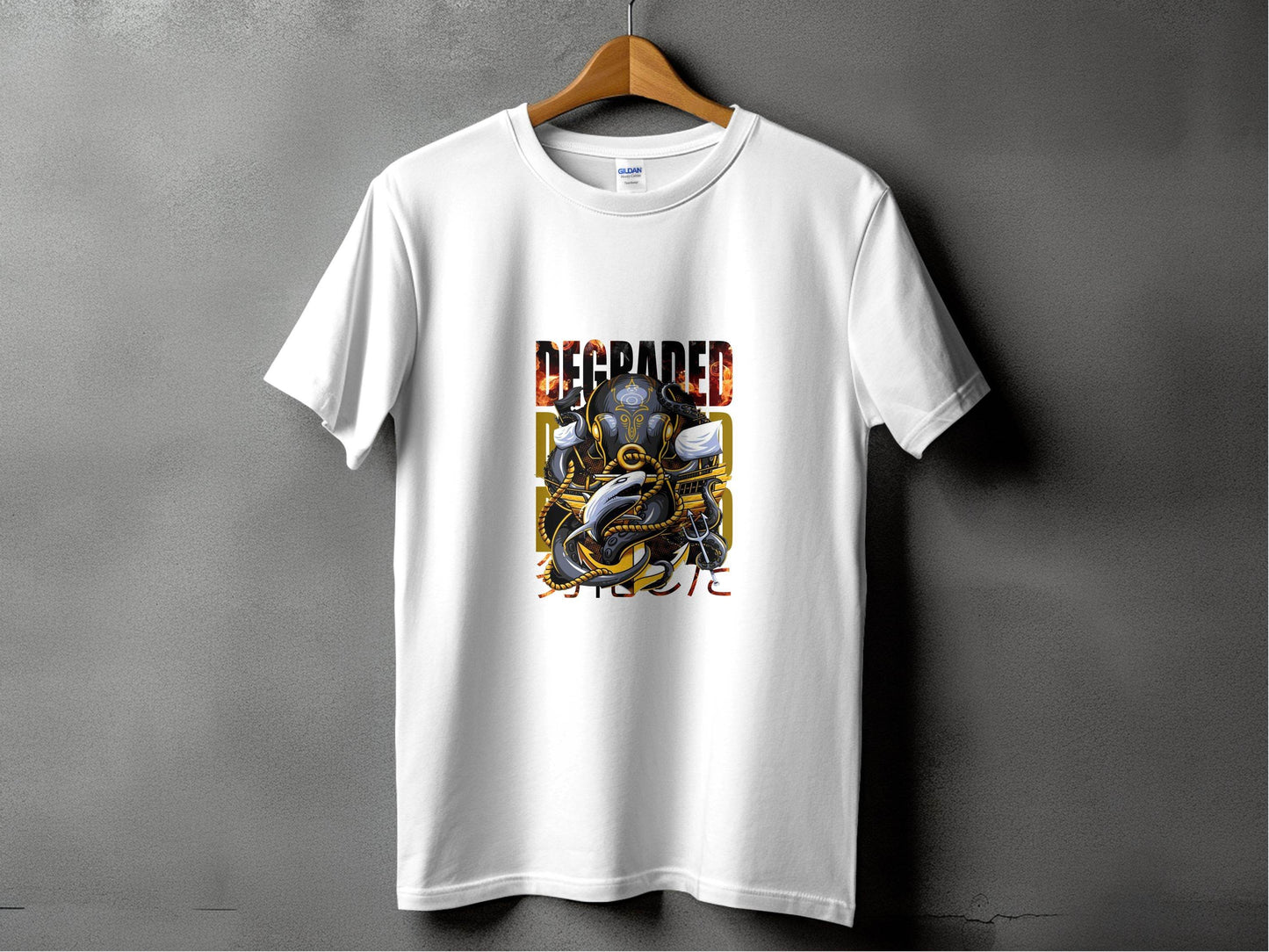 Degraded Design with Shark Anchor Octopus Artwork T-Shirt - Design & Vybe