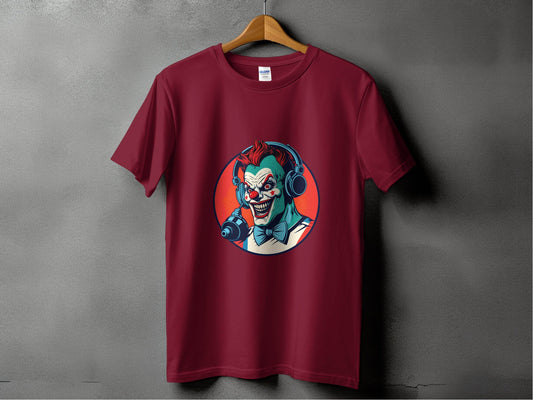 Evil Clown with Headphones Graphic Design Funny T-Shirt - Design & Vybe