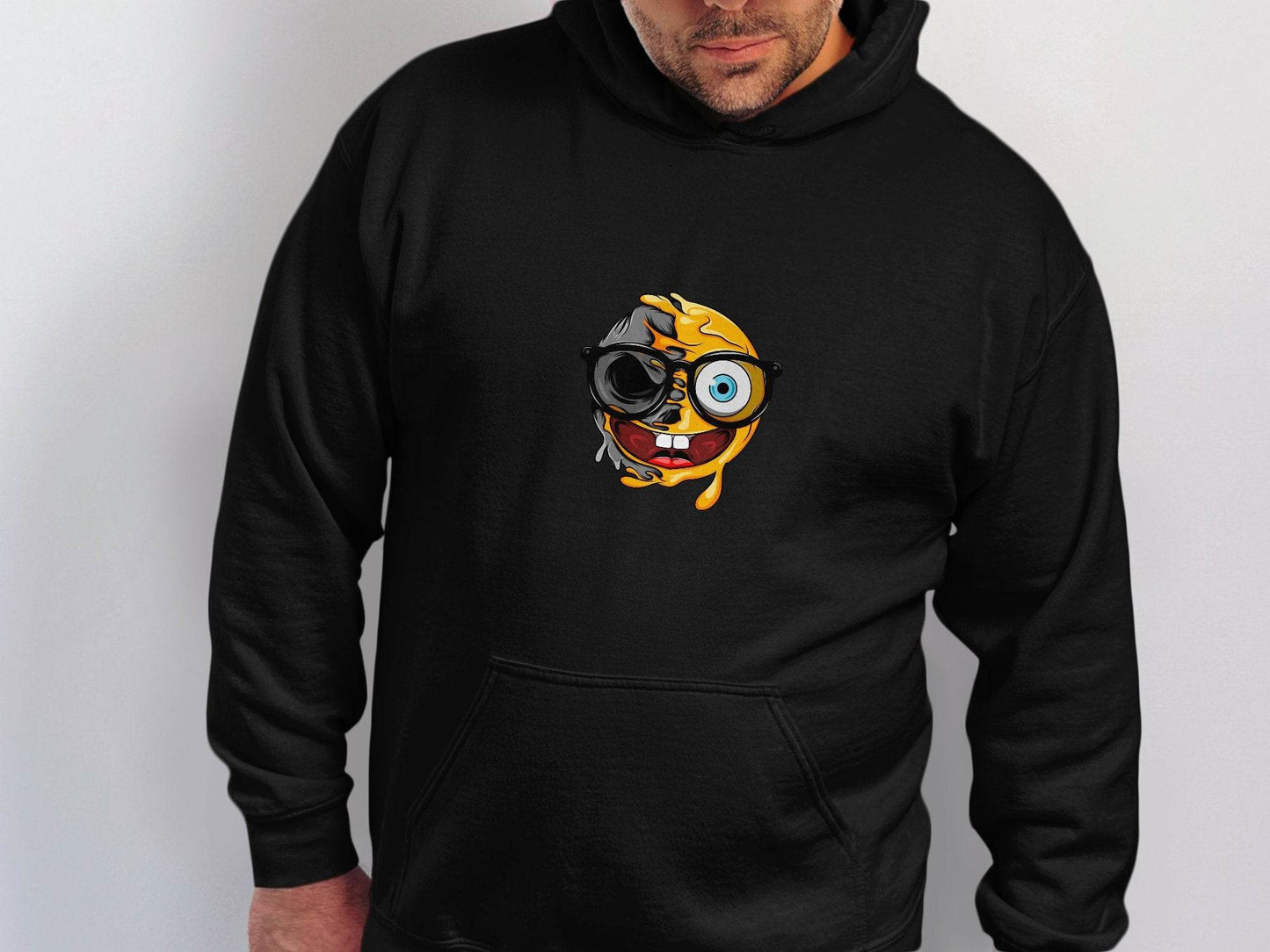 Quirky Smiley Face with Glasses Graphic Hoodie - Design & Vybe