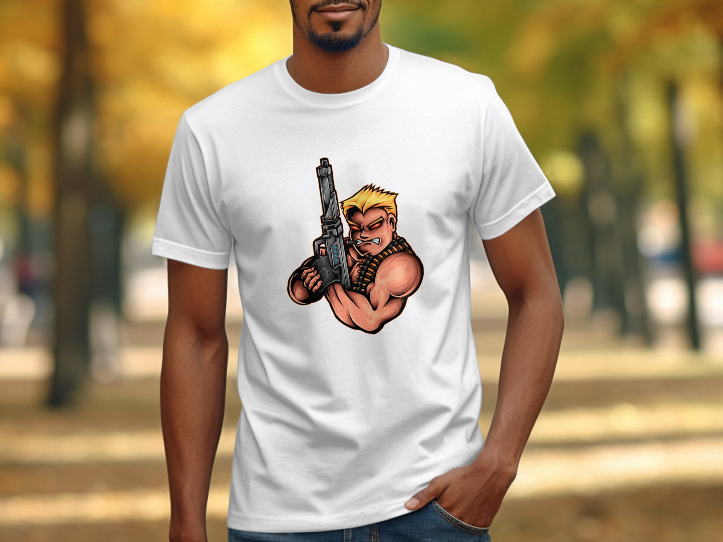Action Hero Cartoon Gunman Graphic Tee product