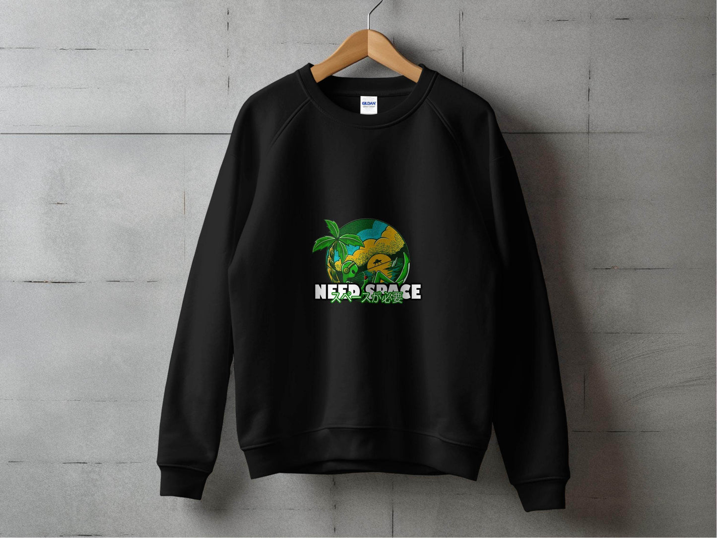 Need Space with Lazy Alien Japanese Text Graphic Sweater - Design & Vybe