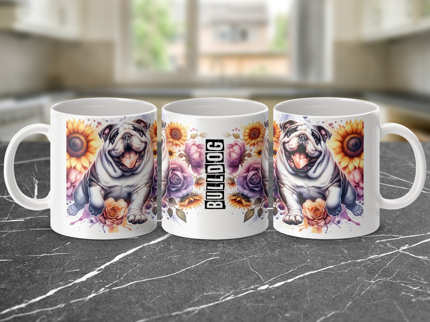 Adorable Bulldog Design with Floral Elements Mug product