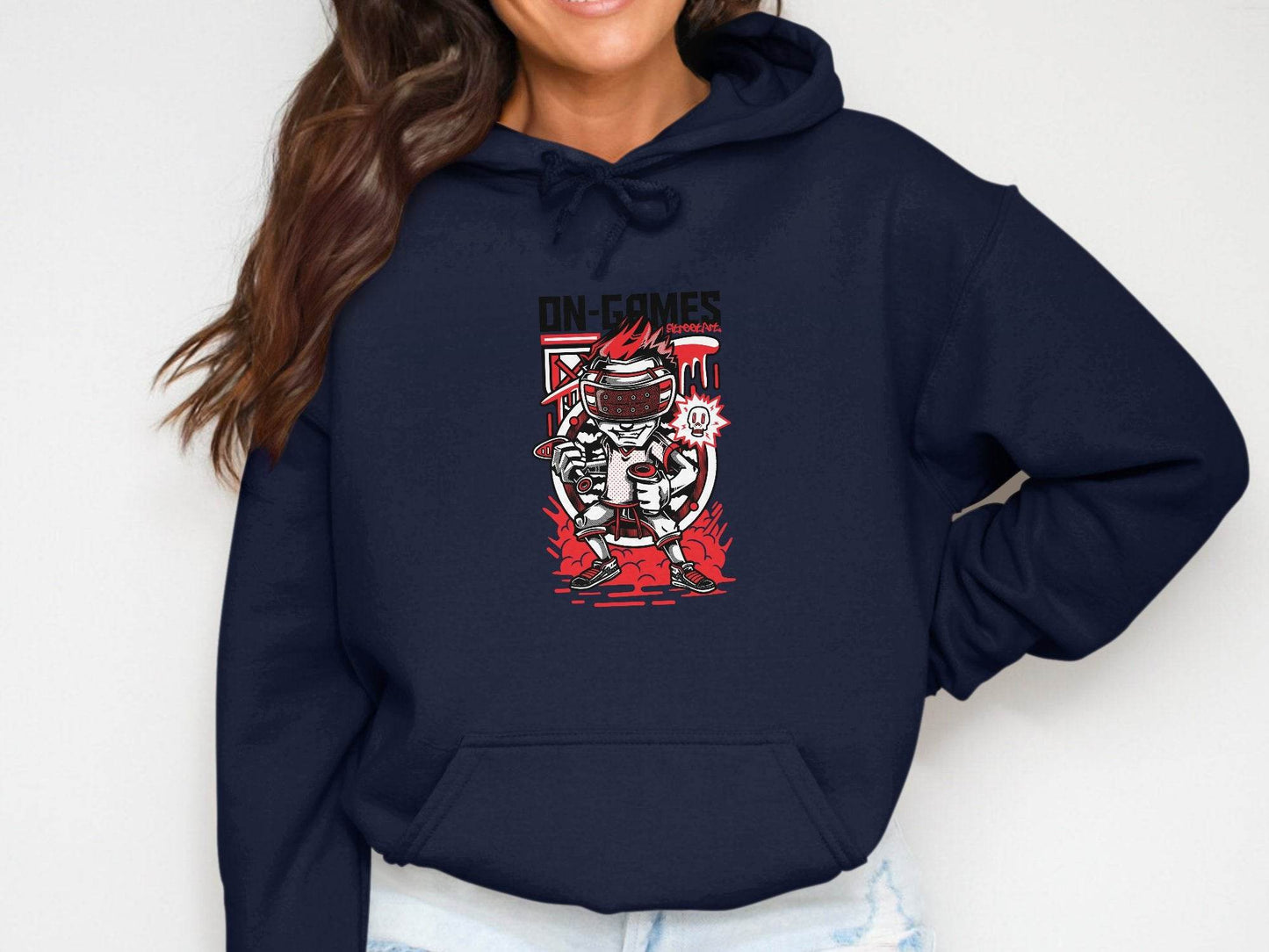 On Games Vr Gaming Schoolart Skull Graphic Design Hoodie - Design & Vybe