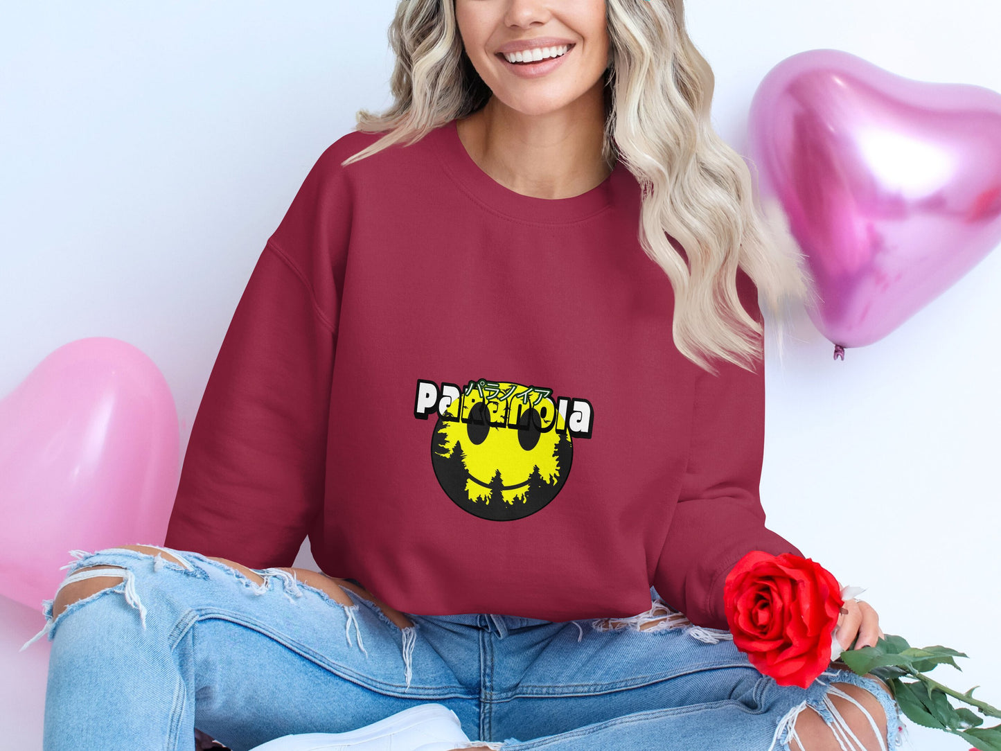 Unique Red Sweatshirt with Bold Graphic Design product