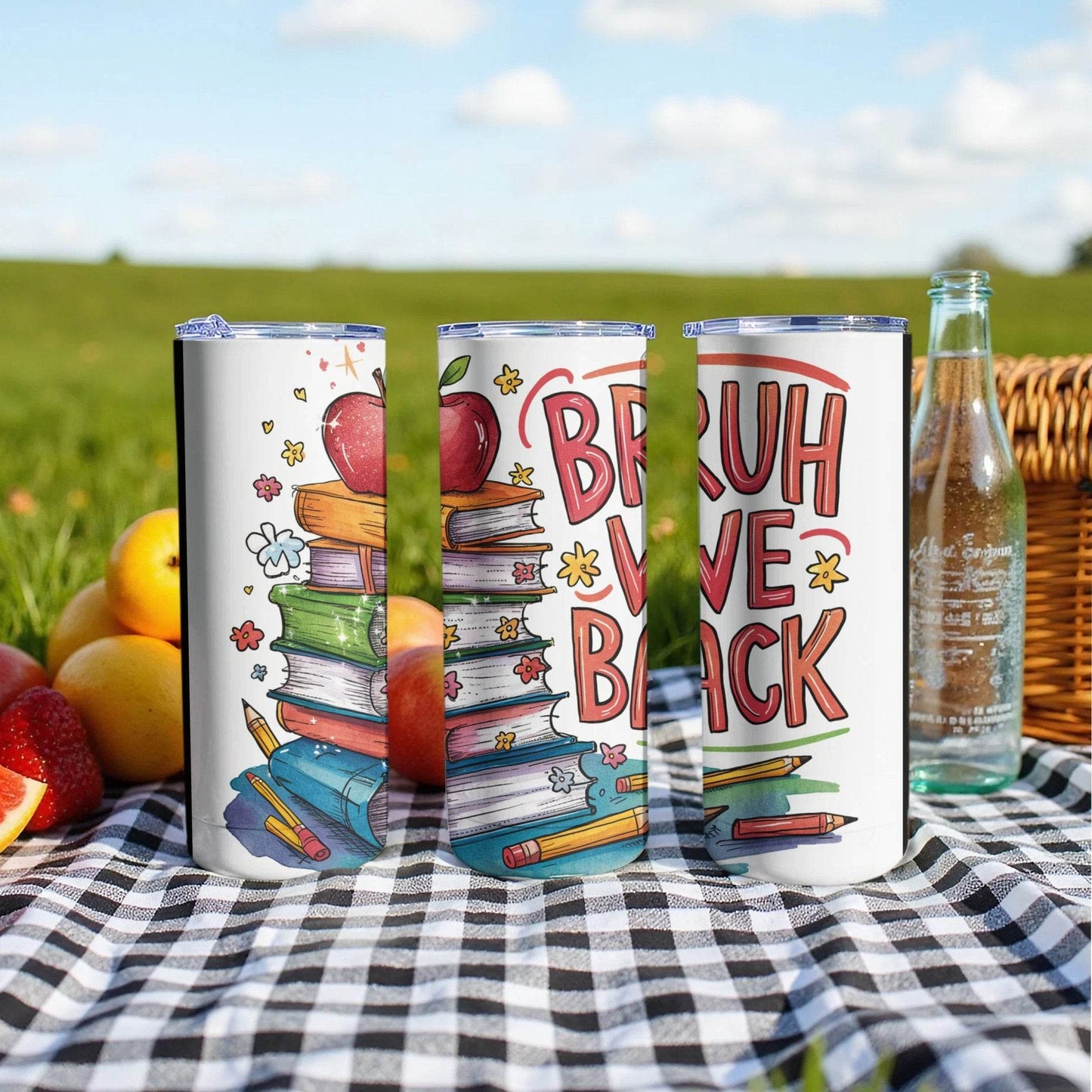 Bruh We Back to School Books and Apple Design Tumbler - Design & Vybe