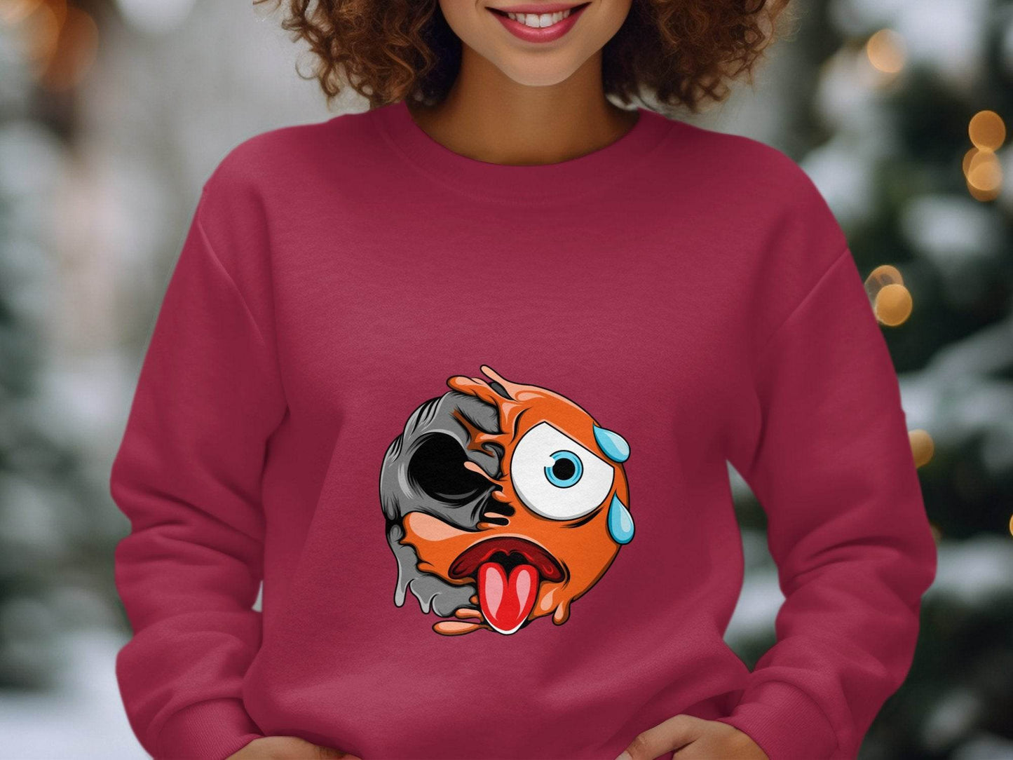 Emoji Face Meltdown With Skull Design Graphic Sweater - Design & Vybe