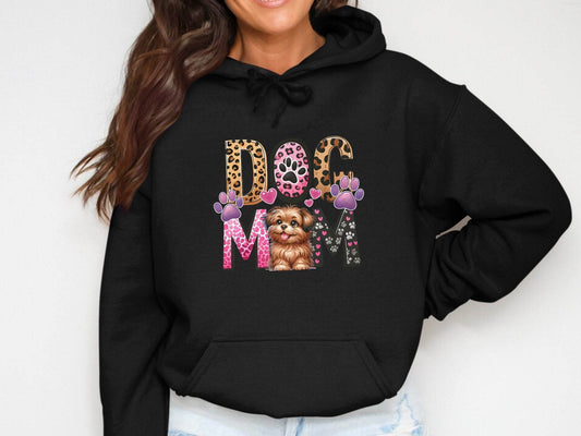Dog Mom Cute Puppy Hearts Animal Print Design Graphic Hoodie - Design & Vybe