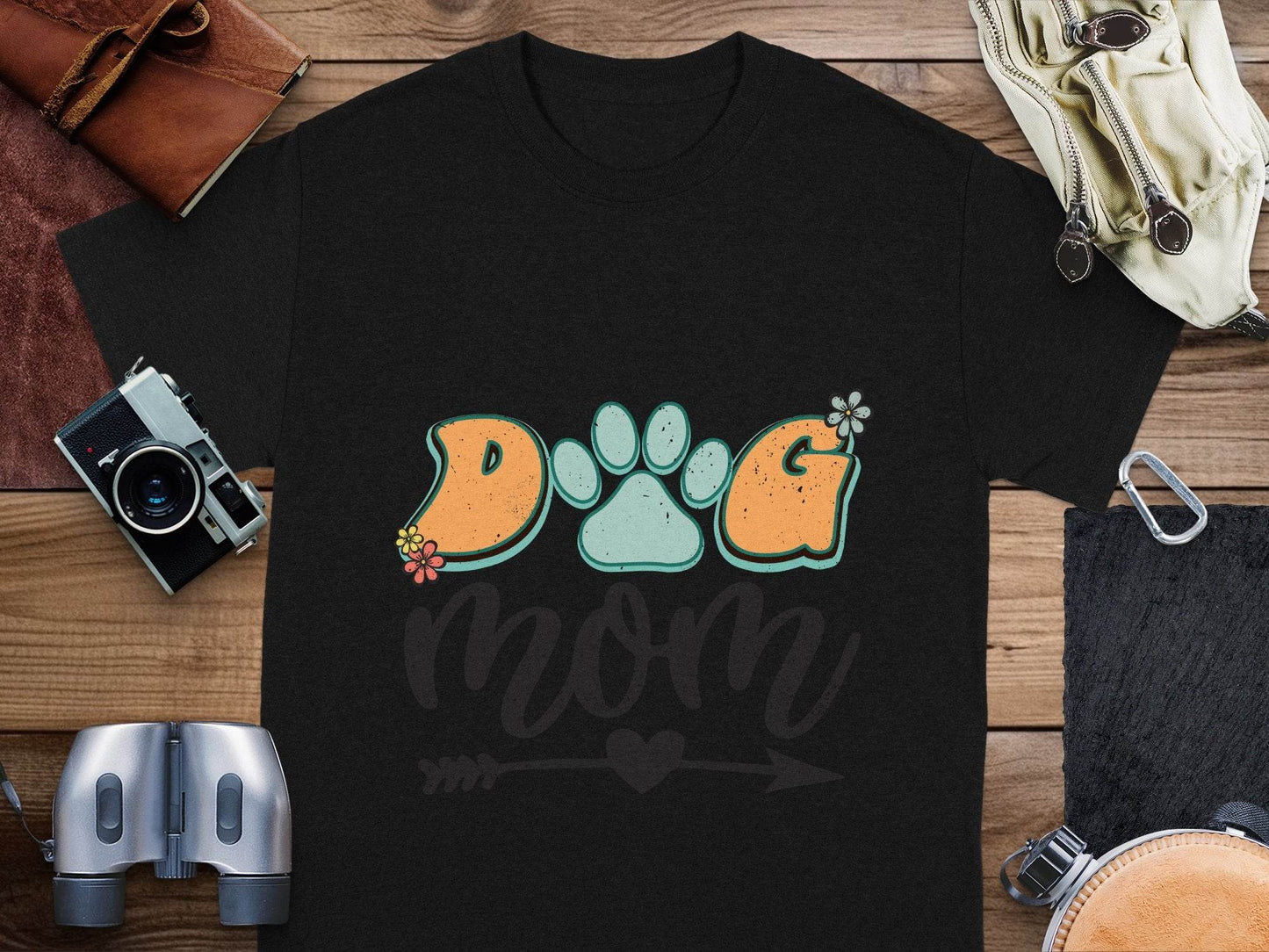 Dog Mom Retro Design Flower And Heart Arrow Graphic T-Shirt - Design & Vybe