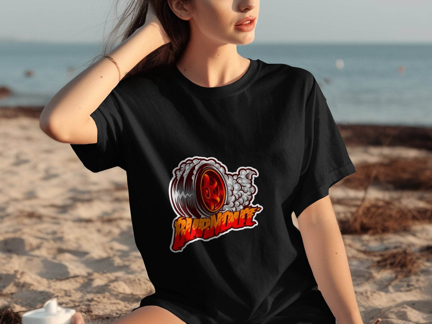Burnout Tire Smoke Flames Powerful Design Graphic T-Shirt - Design & Vybe