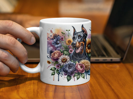 Doberman with Colorful Floral Design Mug product