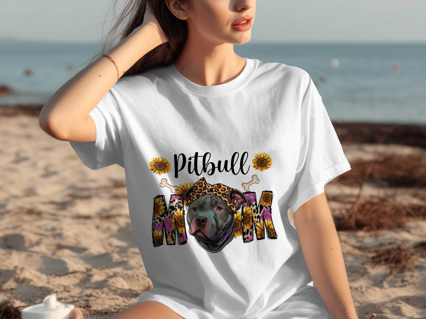 Pitbull Mom With Sunflowers And Bandana Mothers Day T-Shirt - Design & Vybe