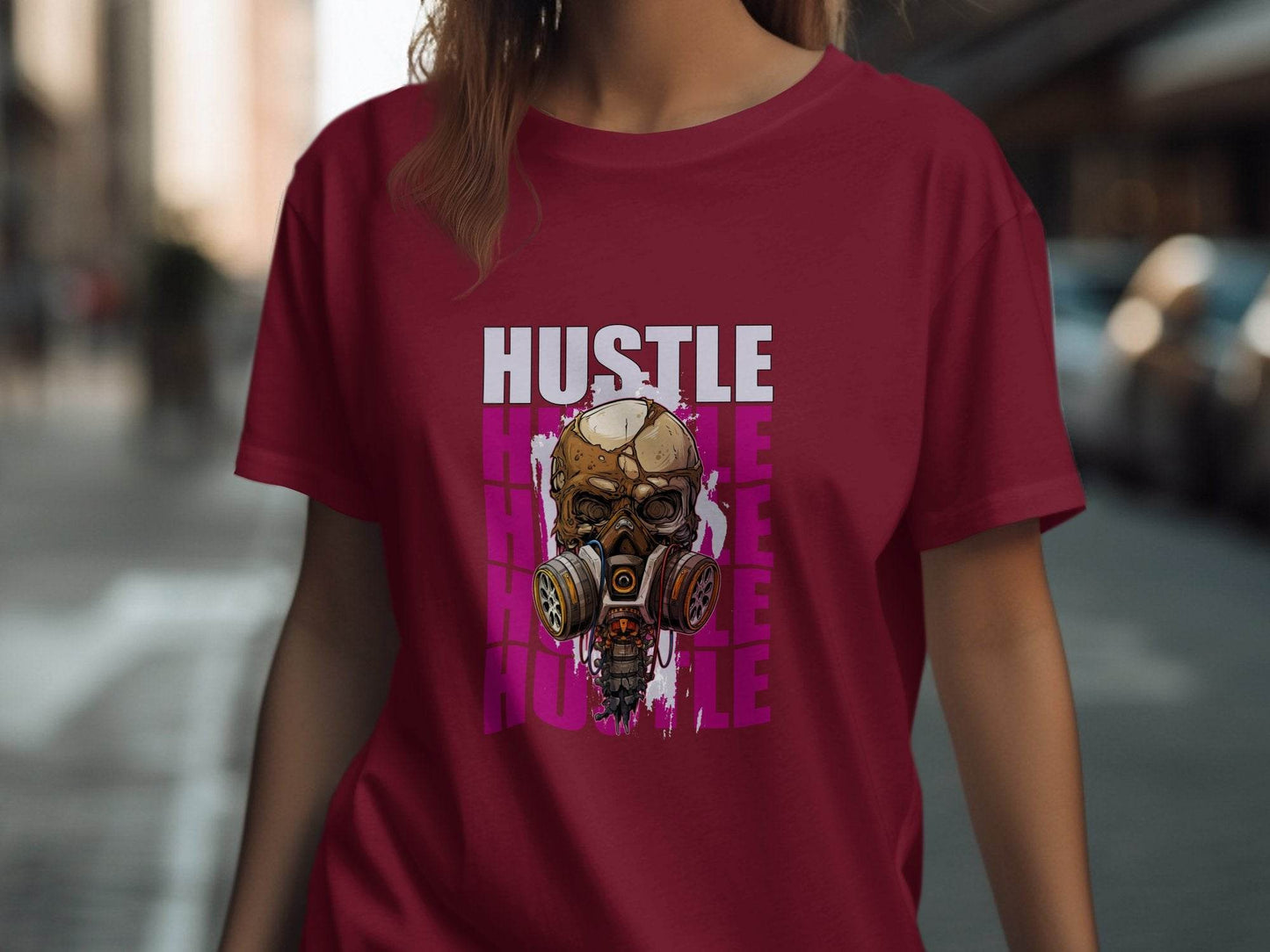 Hustle Skull With Gas Mask Graphic Design T-Shirt - Design & Vybe