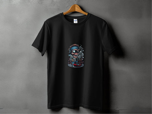 Skull On Skateboard Smoking Cartoon Art Illustration T-Shirt - Design & Vybe