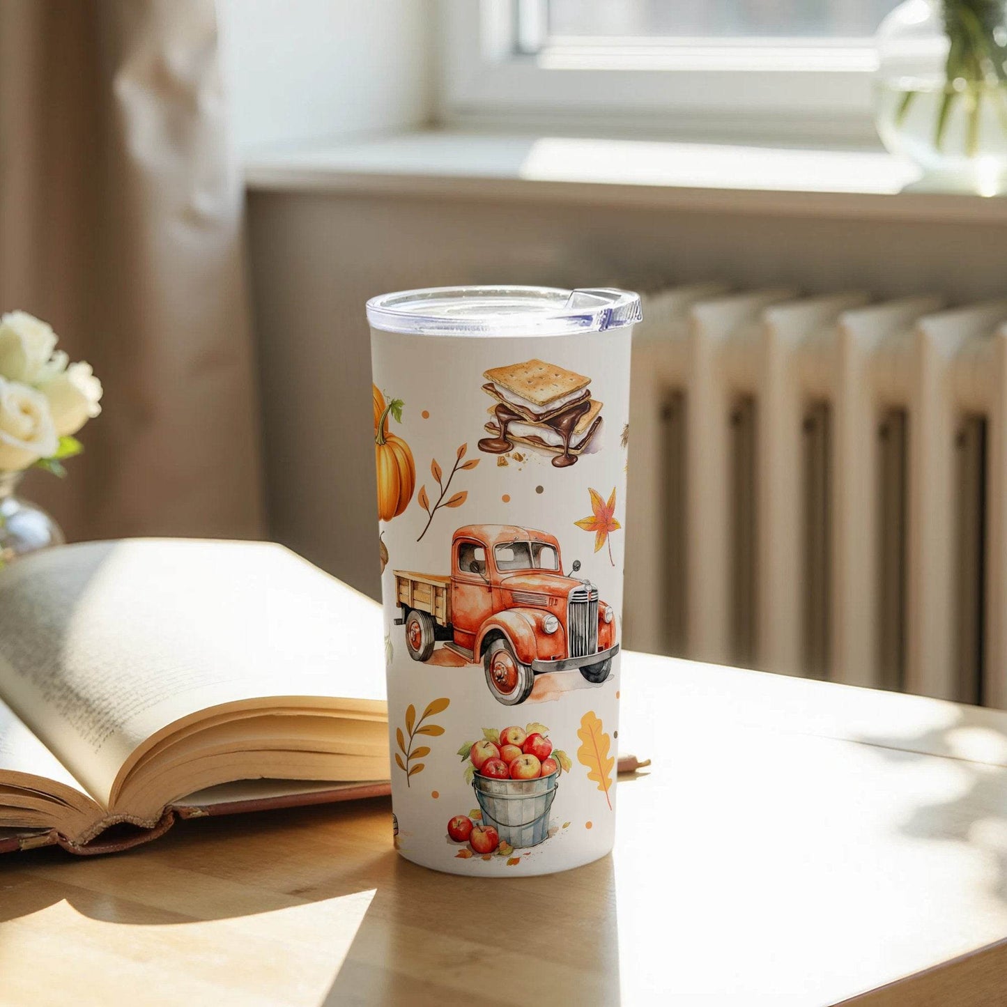 Farm Theme Autumn Harvest Truck Pumpkins Smores Fall Boots Design Tumbler - Design & Vybe