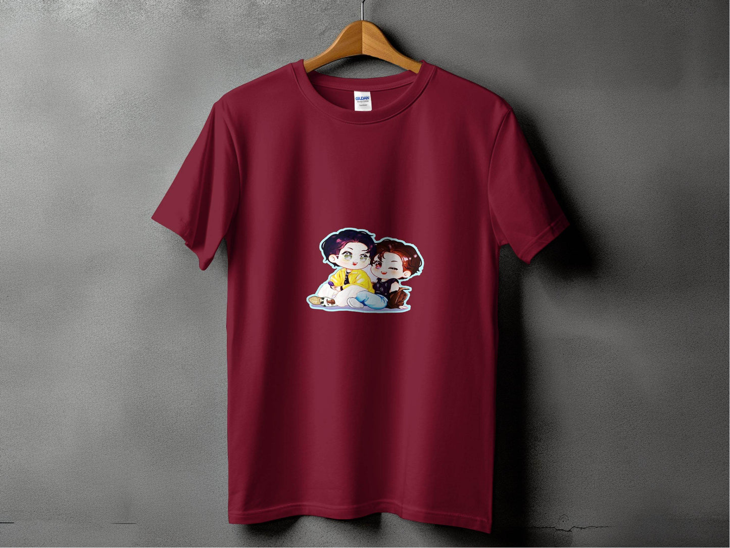 Two Boys Cute Cartoon Sitting Together Art On T-Shirt - Design & Vybe