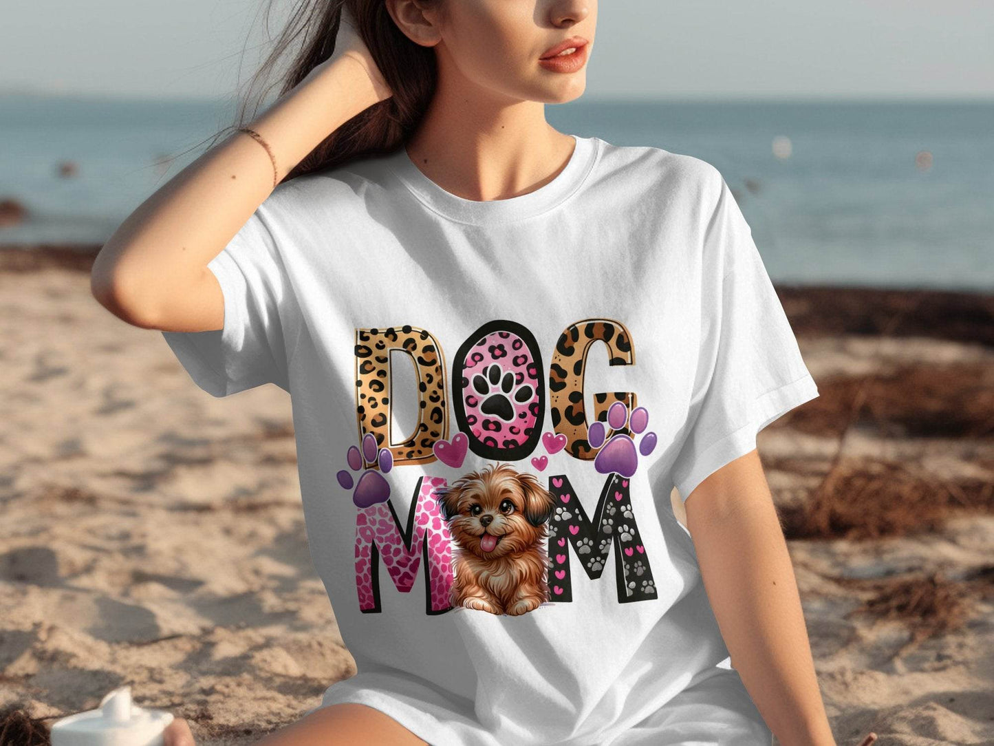 Dog Mom Cute Puppy Hearts Animal Print Design Graphic T-Shirt - Design & Vybe