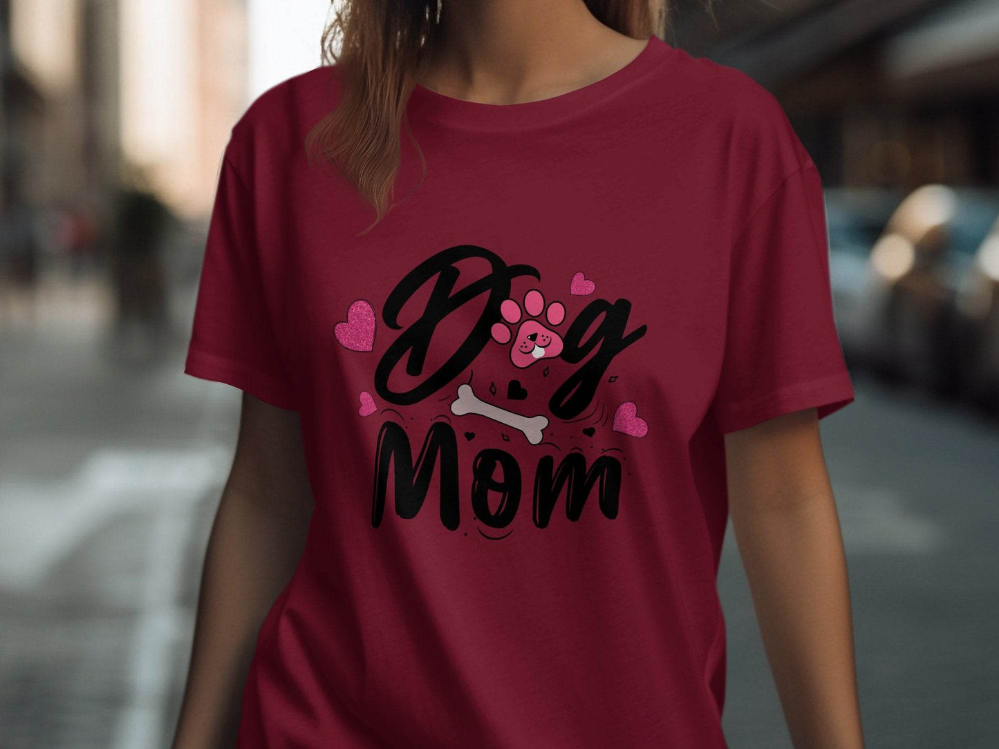Dog Mom with Hearts and Bone Design Graphic Print T-Shirt - Design & Vybe