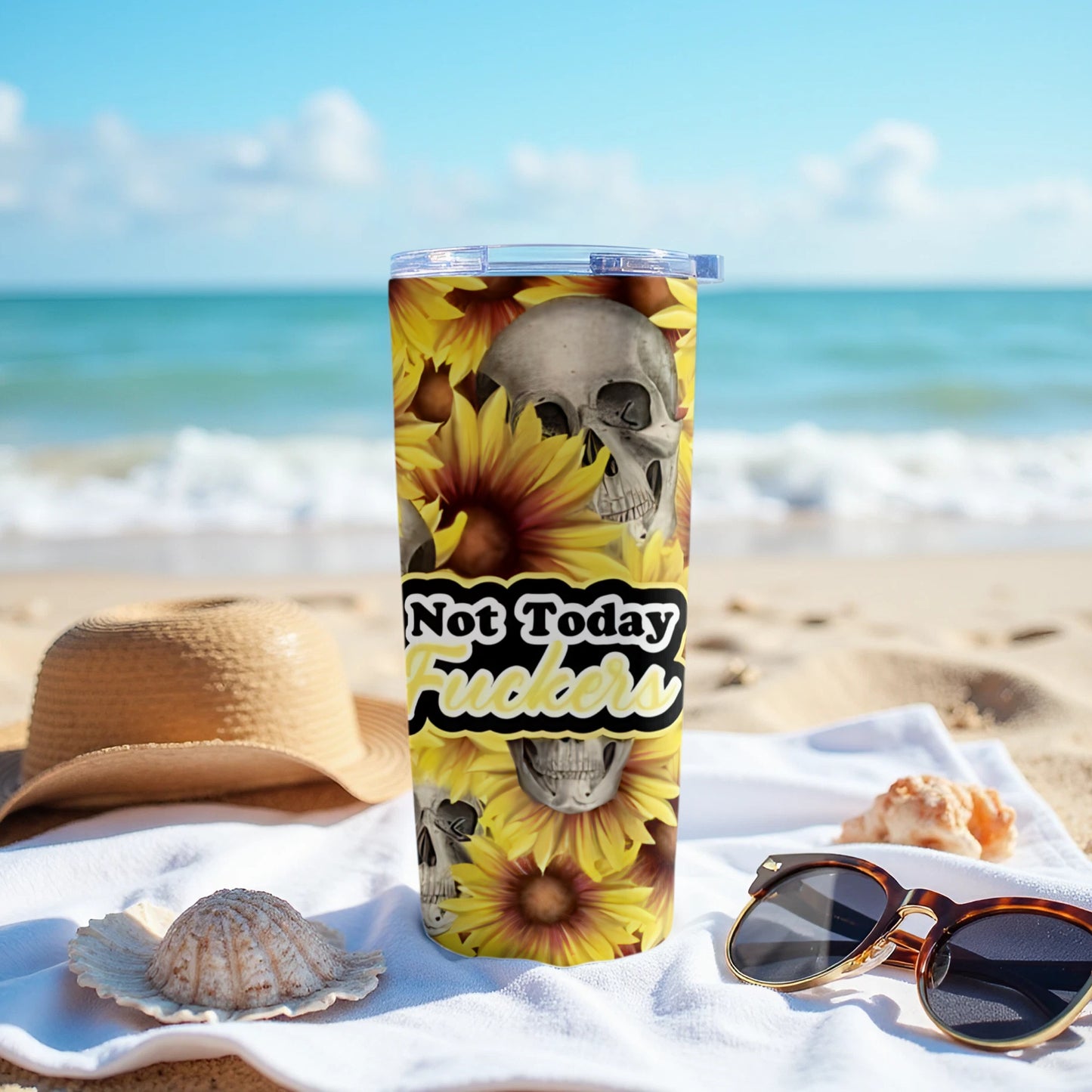 Not Today Fuckers Skull and Sunflower Design Tumbler product