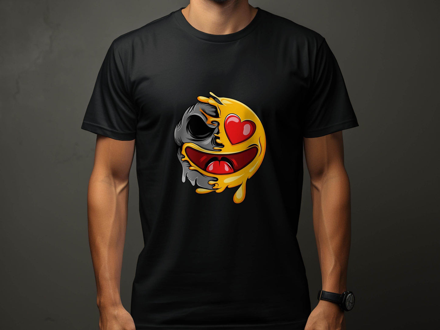 Skull Emoji with Heart Eyes Novelty Graphic T-Shirt - Design & Vybe