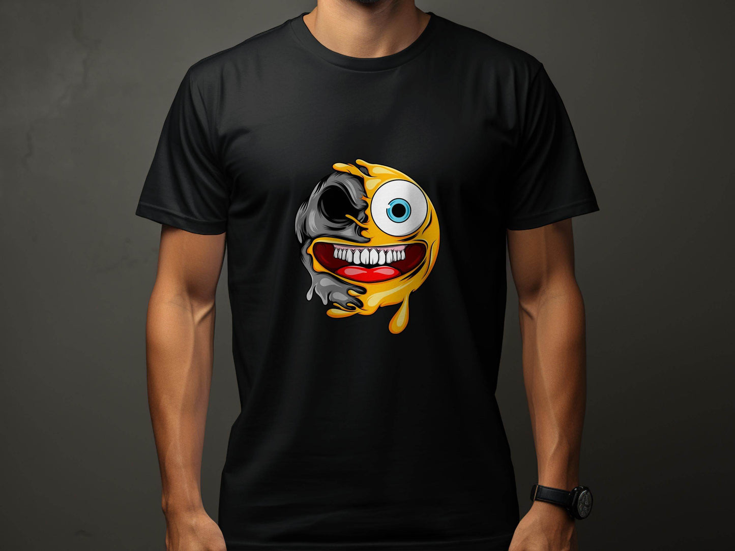 Emoji Half Skull Funny Grotesque Face Vector T-Shirt - Design & Vybe