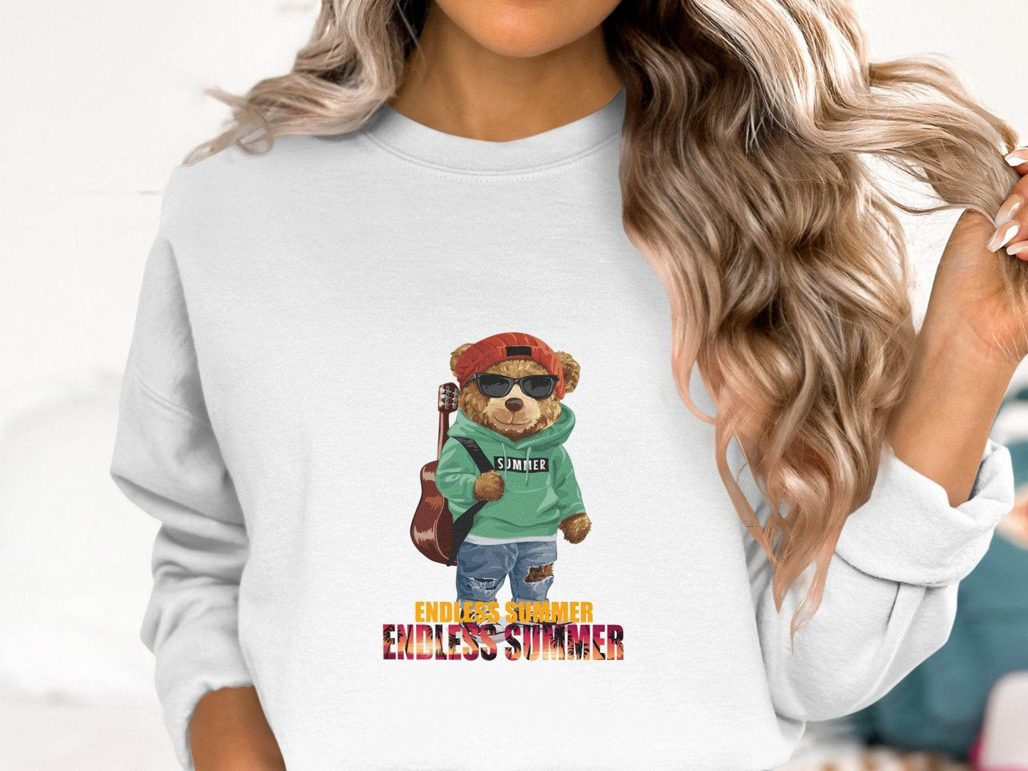 Summer Bear with Guitar Endless Summer Graphic Sweater - Design & Vybe
