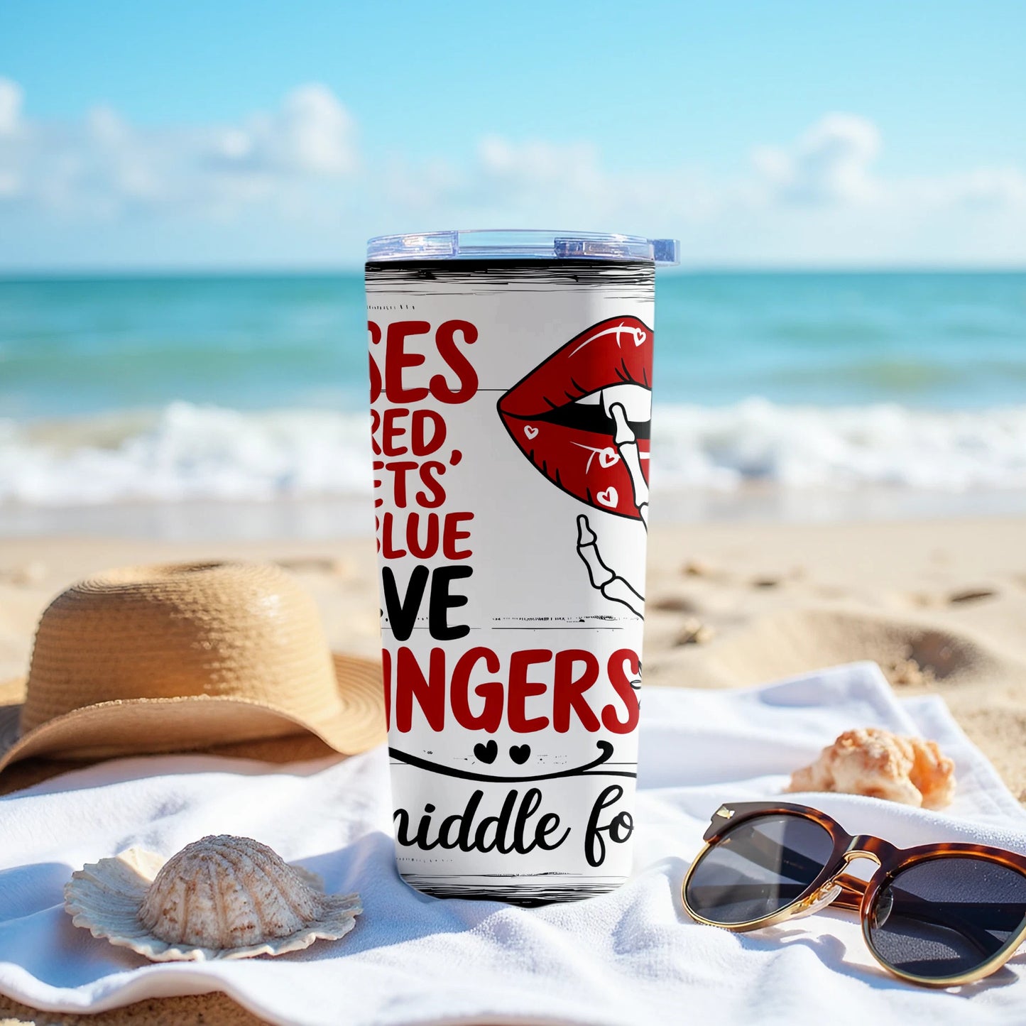 Love Lingers Red and Blue Middle Finger Tumbler product