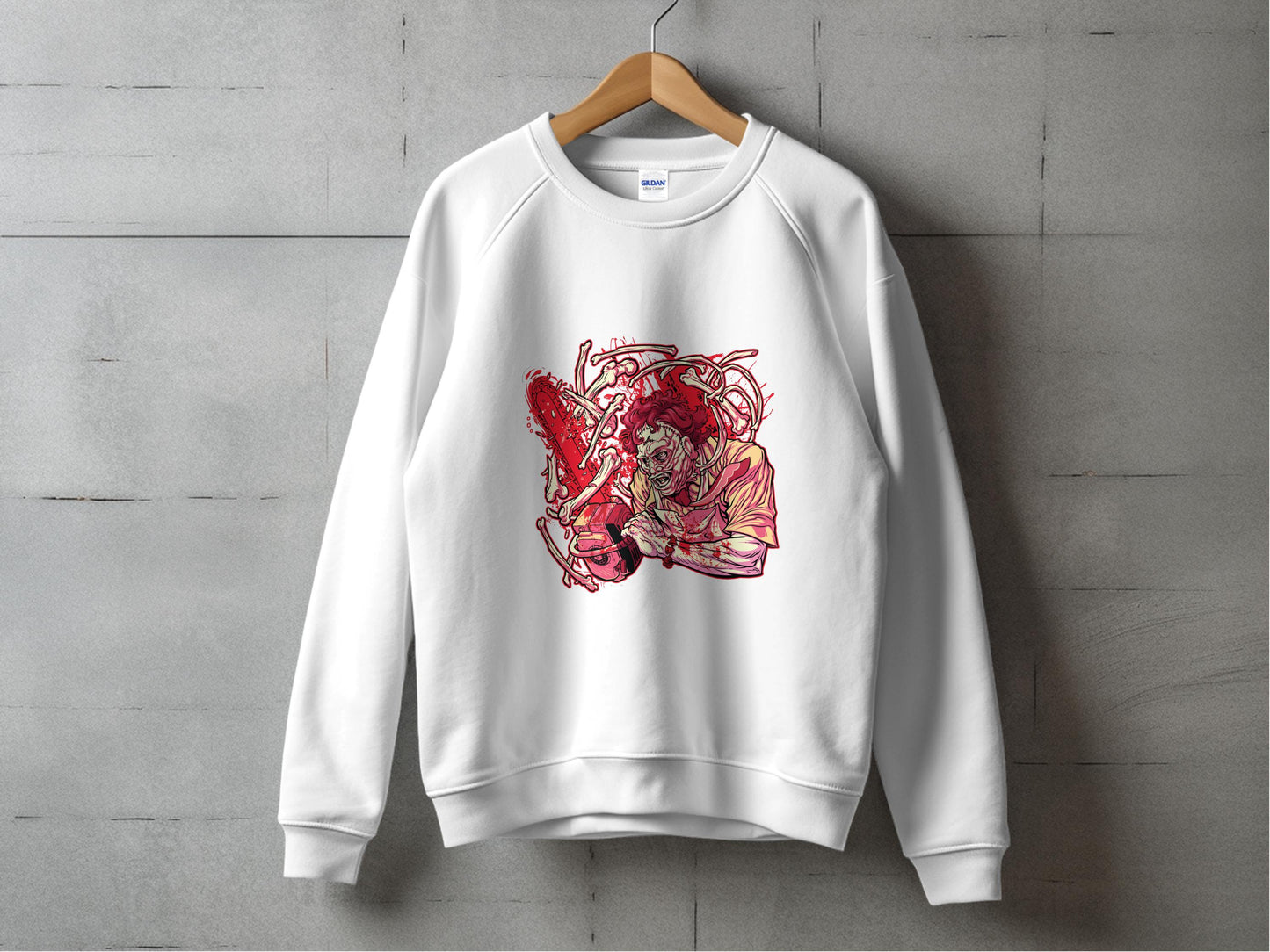 Artistic Red and White Sweatshirt with Unique Design product type