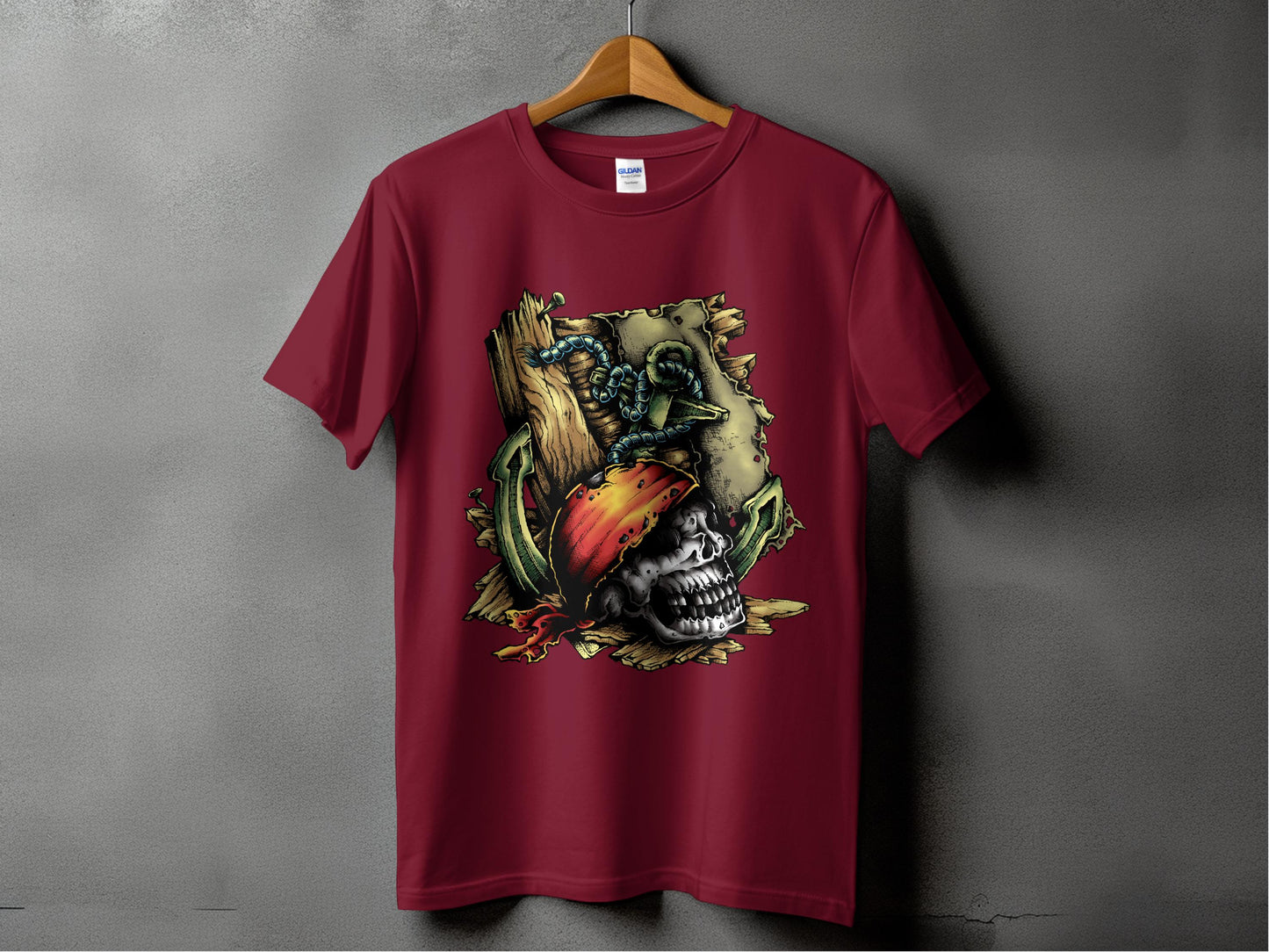 Skull and Pirate Graphic on Maroon T-shirt product type