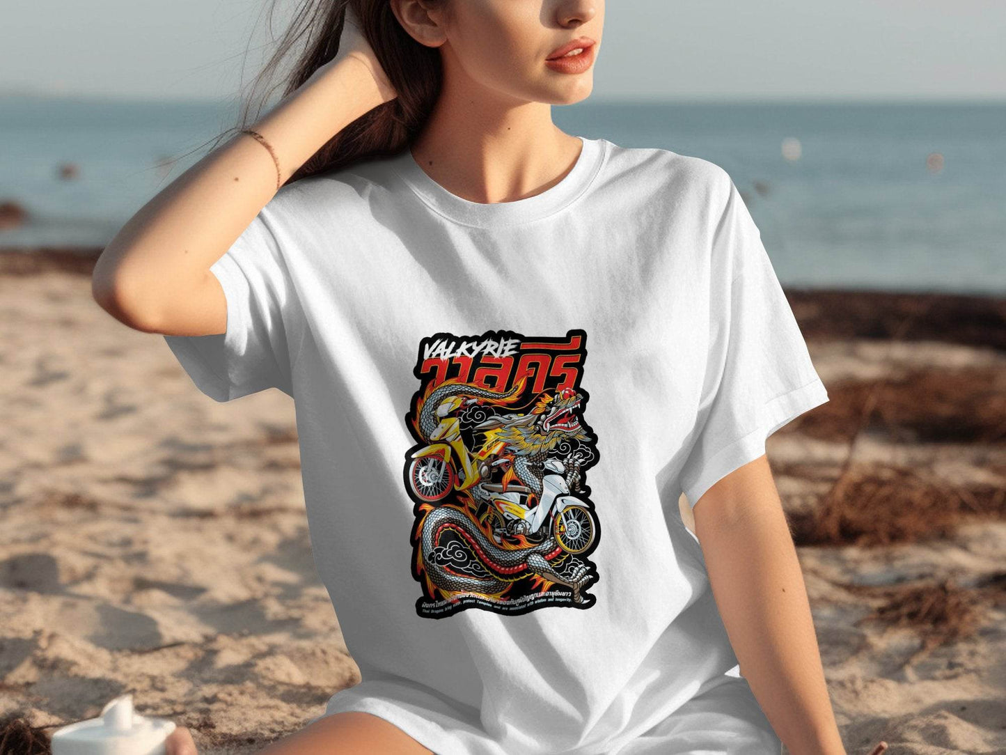 Valkyrie Dragon Motorcycle Graphic Illustration T-Shirt - Design & Vybe