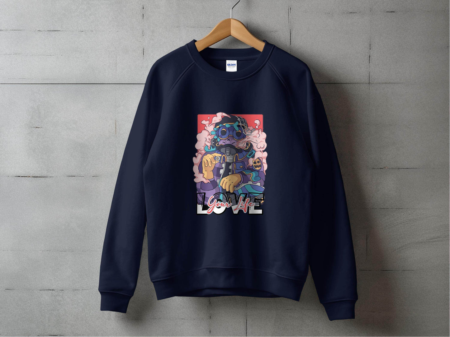 Love Your Life Robot Style Cartoon Graphics Sweater - Design & Vybe