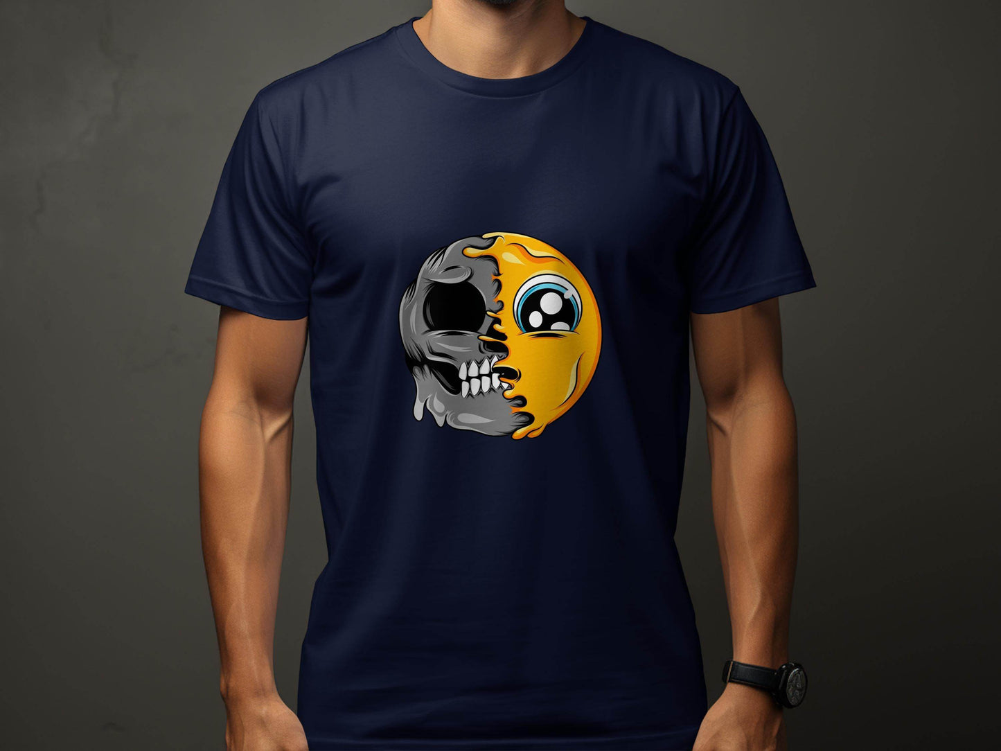 Emoji Meets Skull Fusion Unique Graphic Print T-Shirt - Design & Vybe