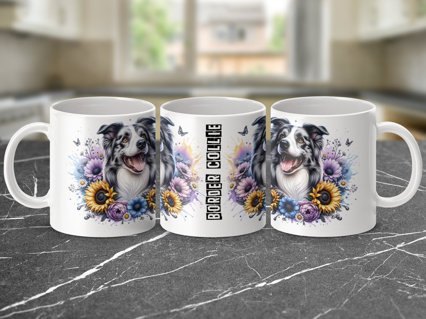 Border Collie Art Coffee Mug Cute Gift Floral Product