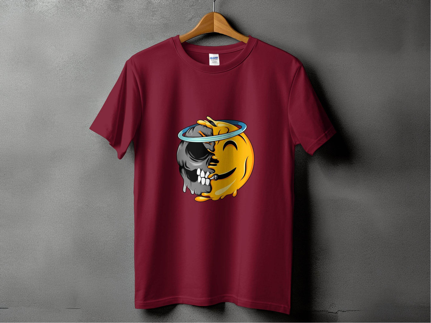 Skull Meets Emoji with a Halo Graphic Novelty T-Shirt - Design & Vybe